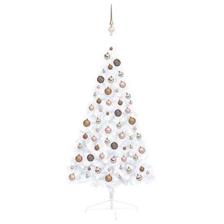 Vidaxl Kunstkerstboom z oświetleniem i kulkami świątecznymi w połowie obok 120 cm biały