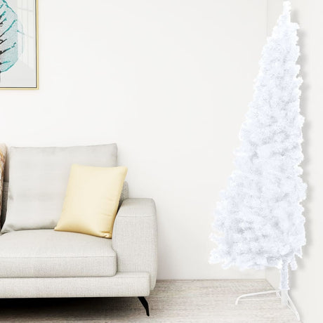 Vidaxl Kunstkerstboom z oświetleniem i kulkami świątecznymi w połowie obok 120 cm biały