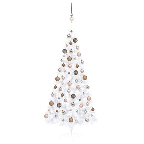 Vidaxl Kunstkerstboom z oświetleniem i kulkami świątecznymi Pół 180 cm biały