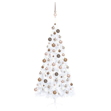 Vidaxl Kunstkerstboom z oświetleniem i kulkami świątecznymi Połowa 210 cm biały