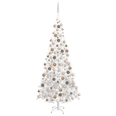 Vidaxl Kunstkerstboom z oświetleniem i kulkami świątecznymi L 240 cm biały