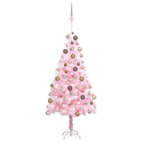 Vidaxl Kunstkerstboom z oświetleniem i kulkami świątecznymi 150 cm PVC Pink