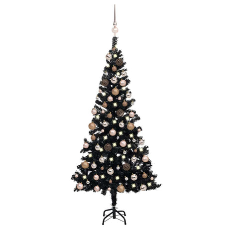 Vidaxl Kunstkerstboom z oświetleniem i kulkami świątecznymi 150 cm PVC czarny