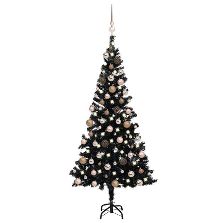 Vidaxl Kunstkerstboom z oświetleniem i kulkami świątecznymi 180 cm PVC Black