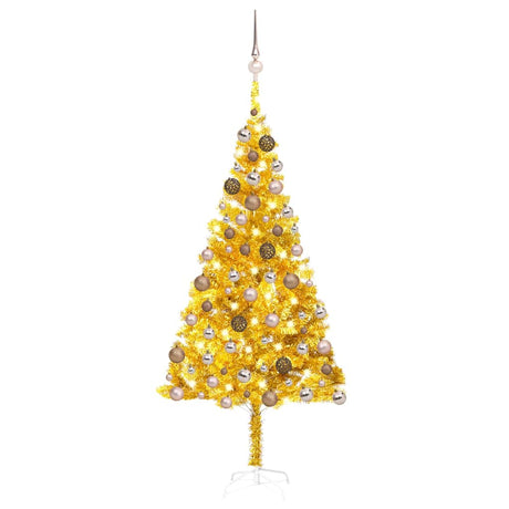 Vidaxl Kunstkerstboom z oświetleniem i kulkami świątecznymi 180 cm Pet Gold