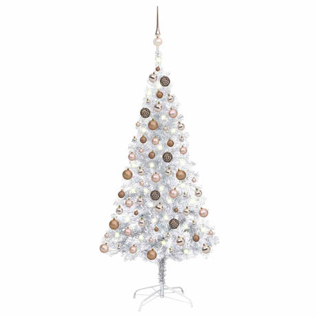 Vidaxl Kunstkerstboom z oświetleniem i kulkami świątecznymi 150 cm Pet Silver