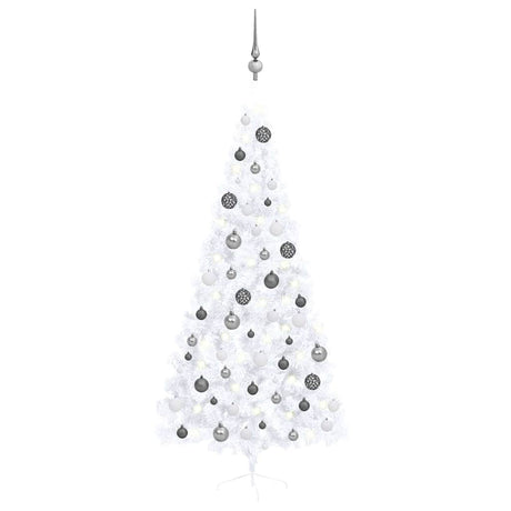 Vidaxl Kunstkerstboom z oświetleniem i kulkami świątecznymi Połowa 210 cm biały