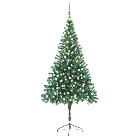 Vidaxl Kunstkerstboom z oświetleniem i kulkami świątecznymi 910 gałęzie 210 cm