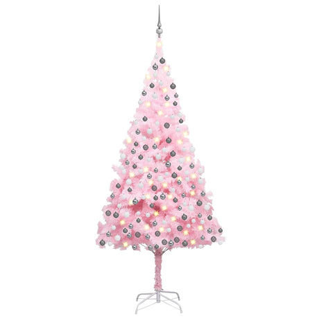 Vidaxl Kunstkerstboom z oświetleniem i kulkami świątecznymi 210 cm PVC Pink