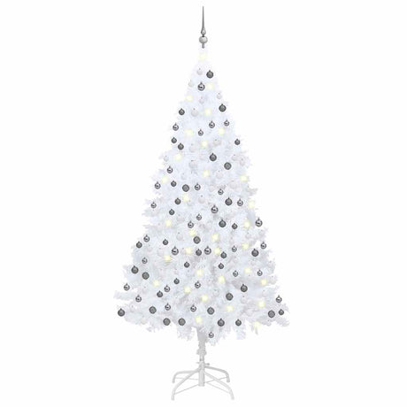 Vidaxl Kunstkerstboom z oświetleniem i kulkami świątecznymi 210 cm PVC White