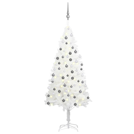 Vidaxl Kunstkerstboom z oświetleniem i kulkami świątecznymi 150 cm PVC White