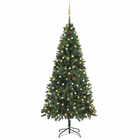 Vidaxl Kunstkerstboom z oświetleniem i kulkami świątecznymi 210 cm zielonymi