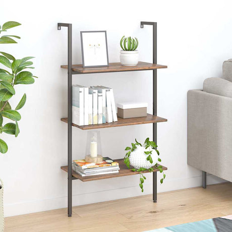 Vidaxl ladderrek met 3 schappen 64x35x120,5 cm donkerbruin en zwart