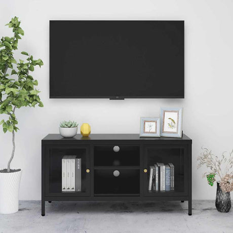 Vidaxl tv-meubel 105x35x52 cm staal en glas zwart