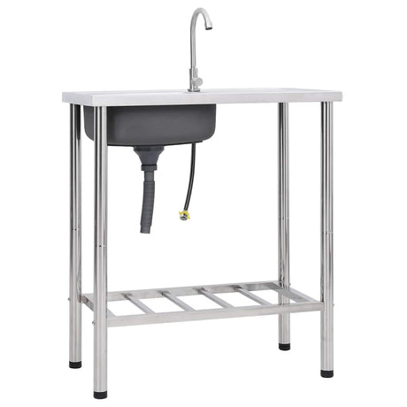 Vidaxl Camping Ryting Single Bowl z kranu ze stali nierdzewnej