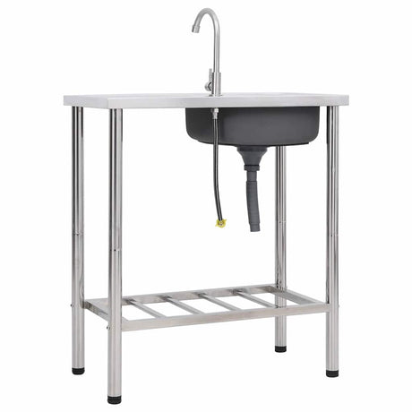 Vidaxl Camping Ryting Single Bowl z kranu ze stali nierdzewnej