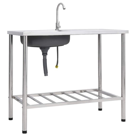 Vidaxl Camping Ryting Single Bowl z kranu ze stali nierdzewnej