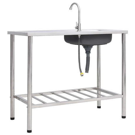 Vidaxl Camping Ryting Single Bowl z kranu ze stali nierdzewnej