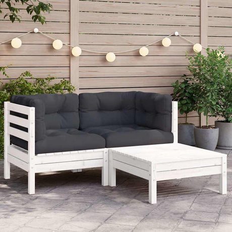 Vidaxl 3-delige loungeset met kussens massief grenenhout wit