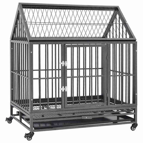 Vidaxl Dog Bank z kółkami i dachem 92x62x106 cm stal