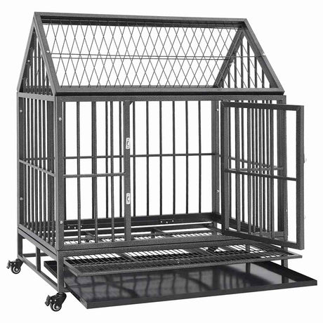 Vidaxl Dog Bank z kółkami i dachem 92x62x106 cm stal