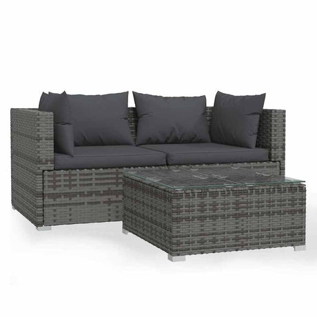 Vidaxl 3-delige loungeset met kussens poly rattan grijs