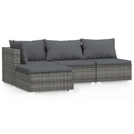 Vidaxl 4-delige loungeset met kussens poly rattan grijs