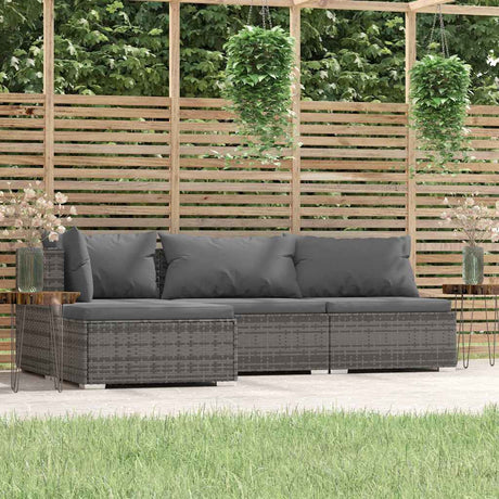 Vidaxl 4-delige loungeset met kussens poly rattan grijs