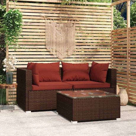 Vidaxl 3-delige loungeset met kussens poly rattan bruin