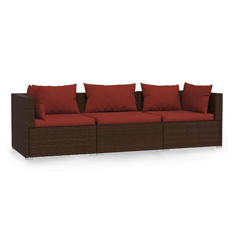Vidaxl bank 3-zits met kussens poly rattan bruin