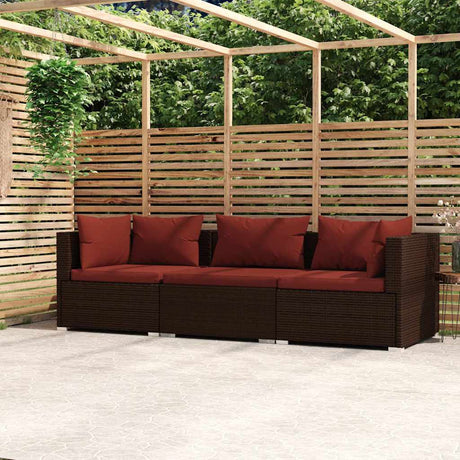 Vidaxl bank 3-zits met kussens poly rattan bruin