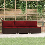 Vidaxl bank 3-zits met kussens poly rattan bruin