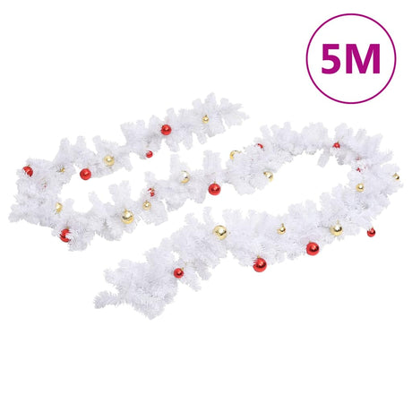 Vidaxl Christmas Garland ozdobiony bożonarodzeniowymi piłkami 5 m biały