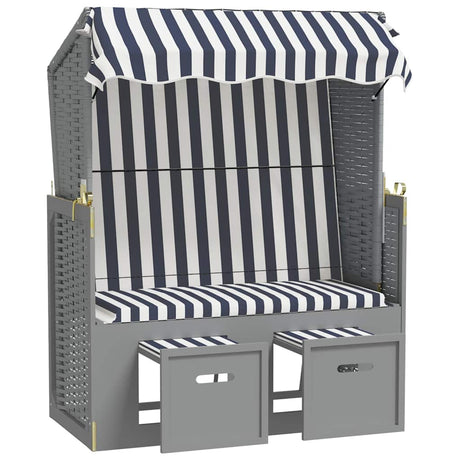 Vidaxl strandstoel met luifel poly rattan en massief hout blauw en wit