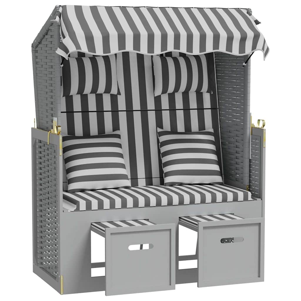 Vidaxl strandstoel met kussens poly rattan en massief hout grijs wit
