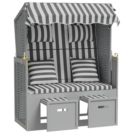 Vidaxl strandstoel met kussens poly rattan en massief hout grijs wit