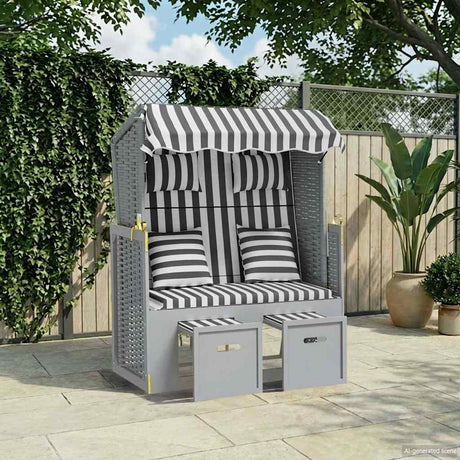 Vidaxl strandstoel met kussens poly rattan en massief hout grijs wit