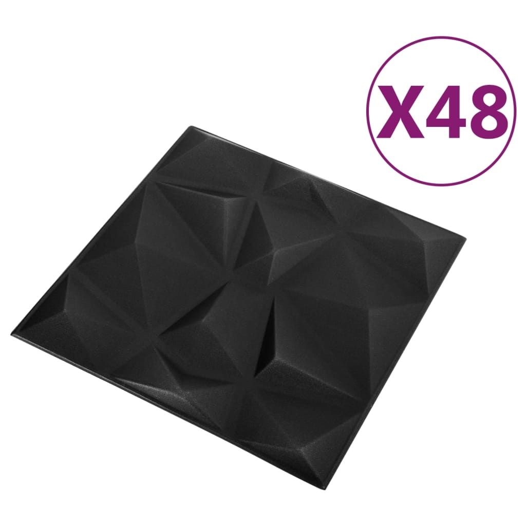 Vidaxl 48 ST Panele ścienne 3D 12 m² 50x50 cm diamentowy czarny