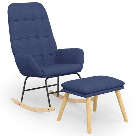 Vidaxl schommelstoel met voetenbank stof blauw
