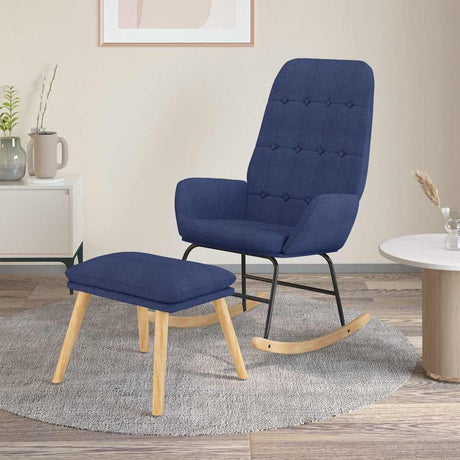 Vidaxl schommelstoel met voetenbank stof blauw