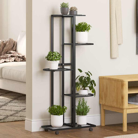Stojak na kwiaty vidaxl z kółkami 5-warstwowymi 44x23x100 cm żelaza czarna