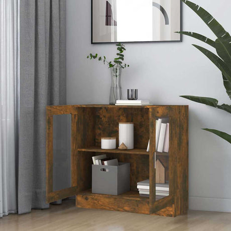Vidaxl vitrinekast 82,5x30,5x80 cm bewerkt hout gerookt eikenkleurig