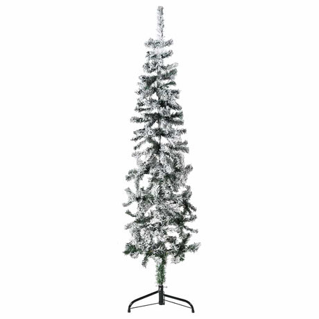 Vidaxl Kunstkerstboom połowa ze śniegiem wąskim 150 cm