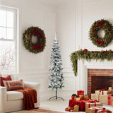 Vidaxl Kunstkerstboom połowa ze śniegiem wąskim 150 cm