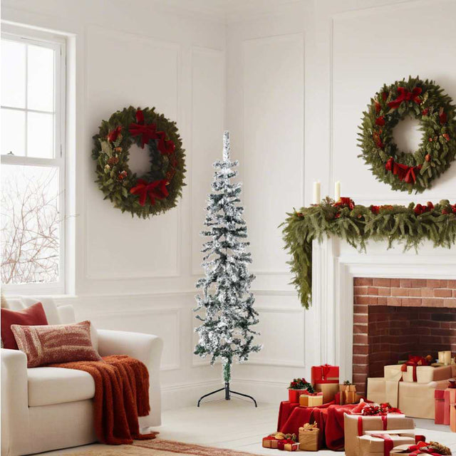 Vidaxl Kunstkerstboom połowa ze śniegiem wąskim 150 cm