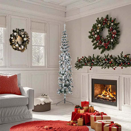 Vidaxl Kunstkerstboom połowa ze śniegiem wąskim 180 cm