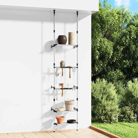 Vidaxl Garden Rack z 3 półkami teleskopowymi aluminiowymi srebrnymi