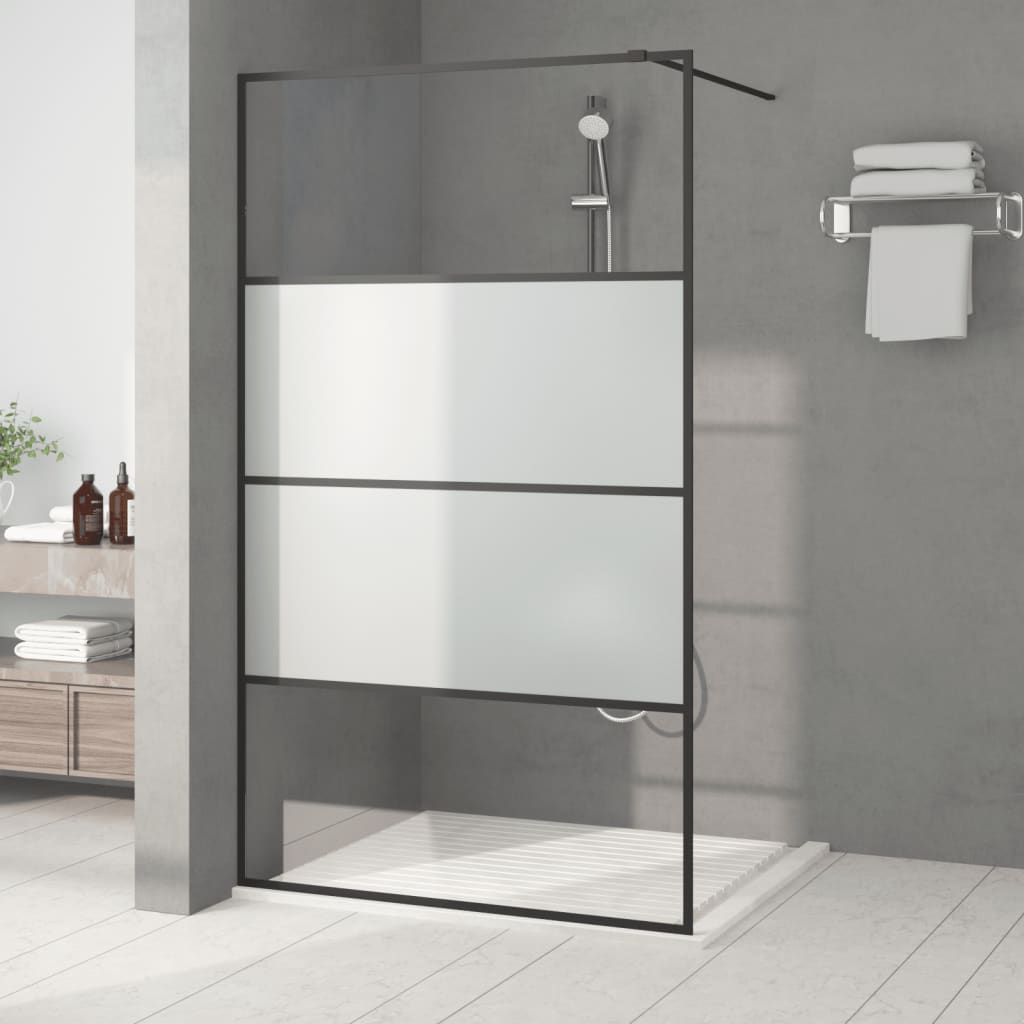 Vidaxl Walk-in Shower Wall 115x195 cm Halfmat ESG-GLA Black