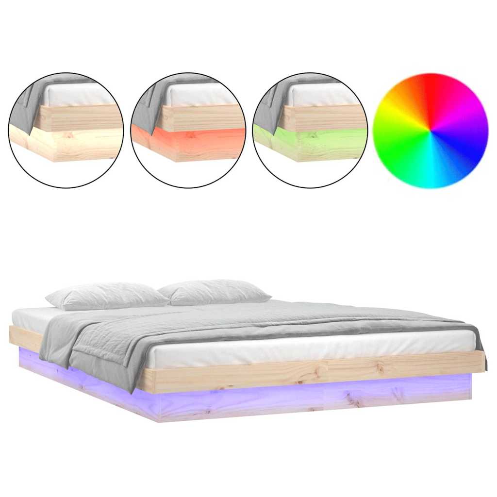 Vidaxl bedframe led massief hout 180x200 cm