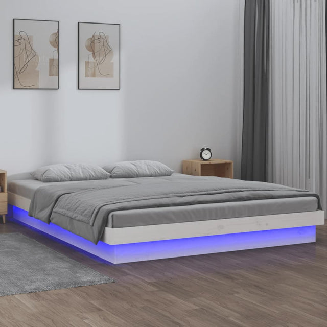 Vidaxl bedframe led massief hout wit 200x200 cm